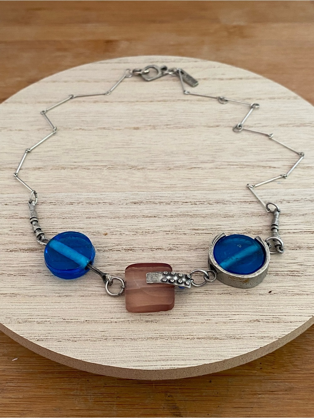 Anne-Marie Chagnon Artisan Glass & Pewter Statement Necklace - Blue/Mauve - Picture 2 of 16